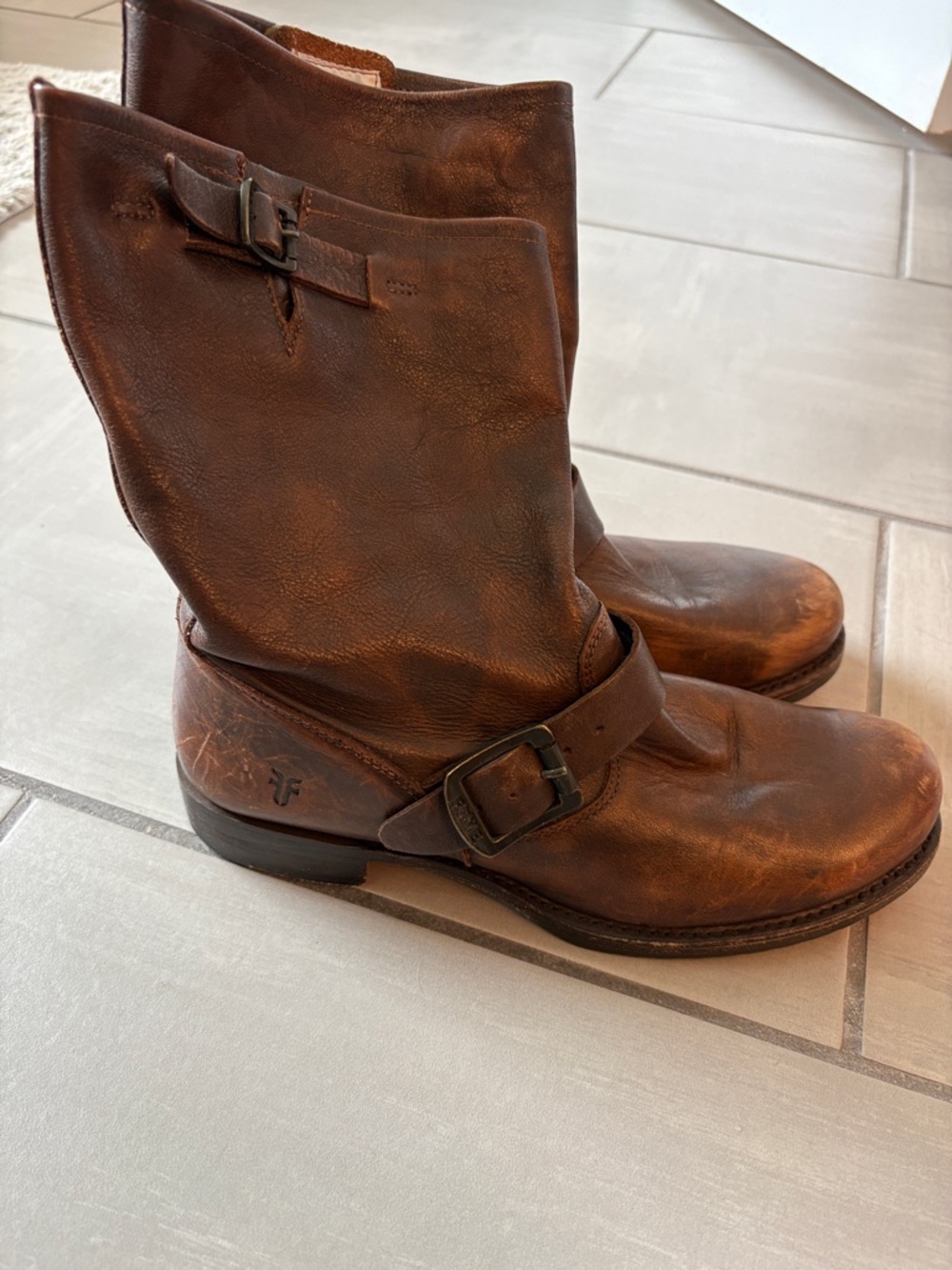 Frye Brown Leather Harness Boots